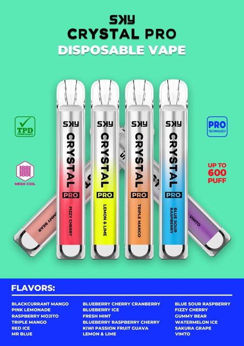 Sky Crystal Pro Bar 600 Disposable Vape Pod (Box of 10) -Vape Puff Disposable